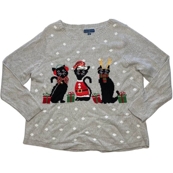 Karen Scott Sweater Top Women's 3X Gray CATS Sequins Holiday Relaxed Cozy NEW - Picture 5 of 14
